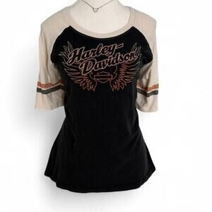 Harley Davidson Retro Streetwear Biker Girl BaseBalll T Shirt Size Small